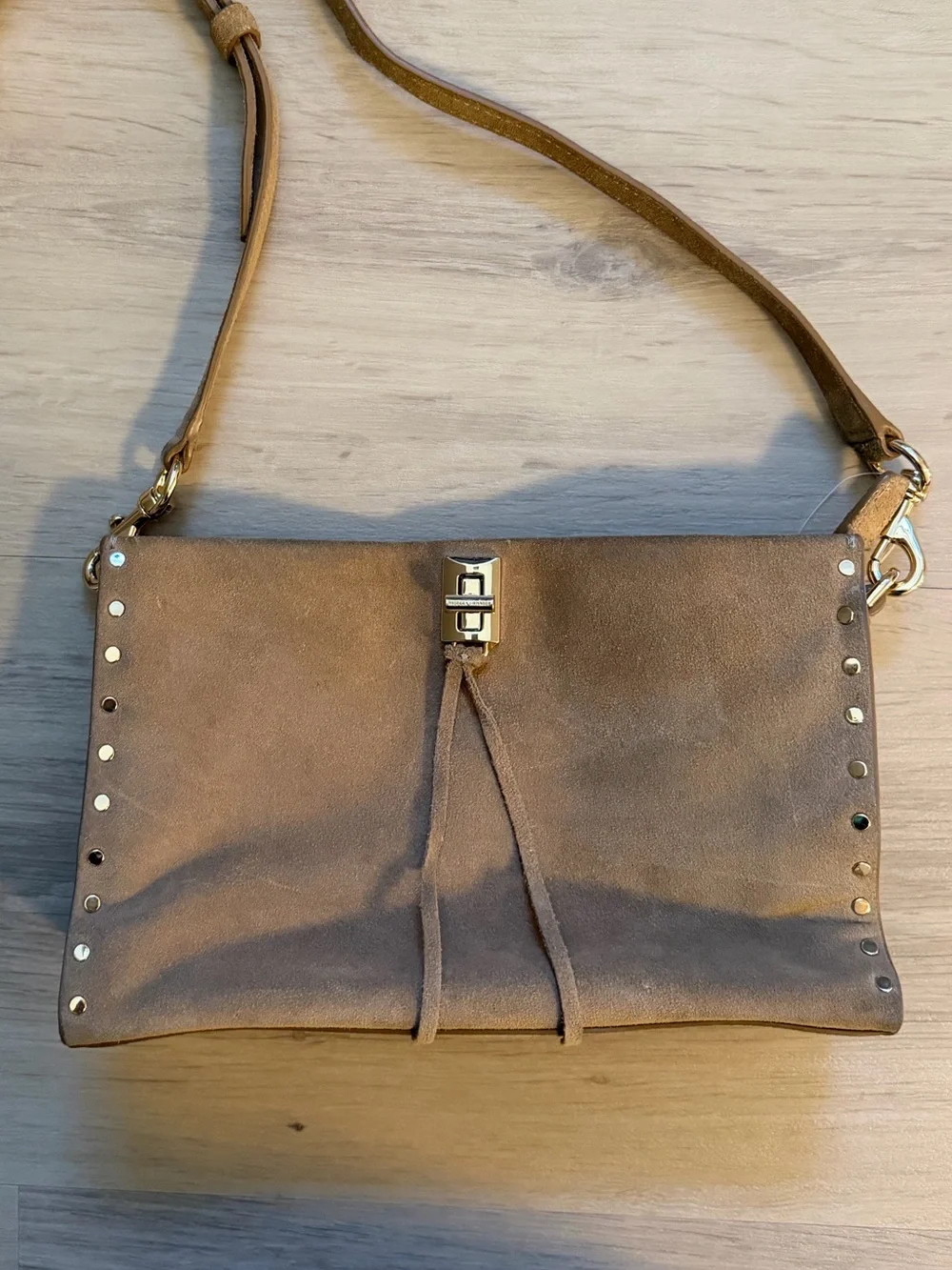 Suede Studded Crossbody Bag - Tan